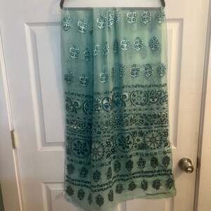 Emanuel Ungaro Teal Floral Silk Blend Sheer Scarf Wrap Made in Italy 25” X 68” R